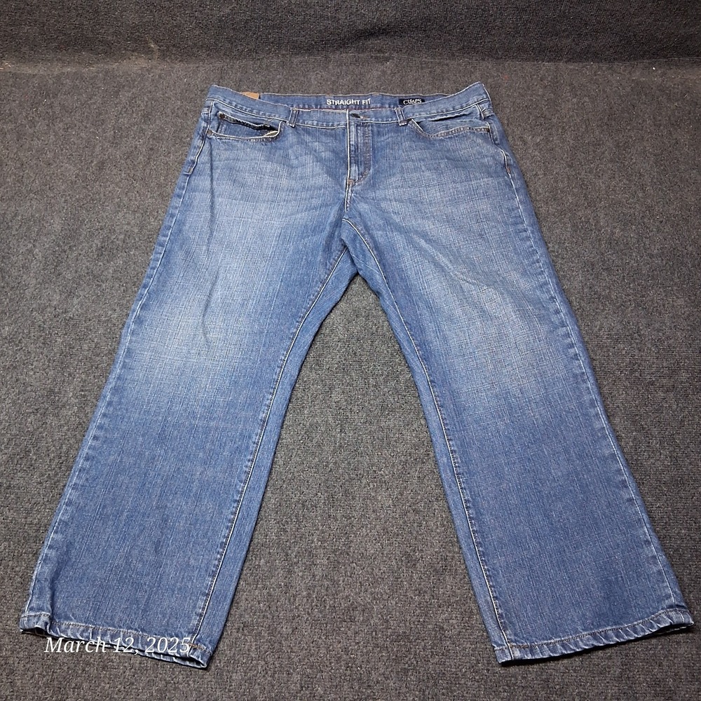 Chaps Jeans Men Size 42x30 Blue Straight Fit Relaxed Mid Rise Dark Stone Wash‎